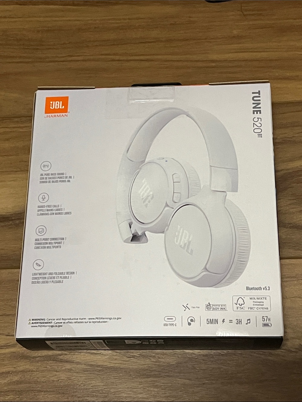 JBL TUNE 520BT Wireless On-Ear Headphones — White “New in Box”